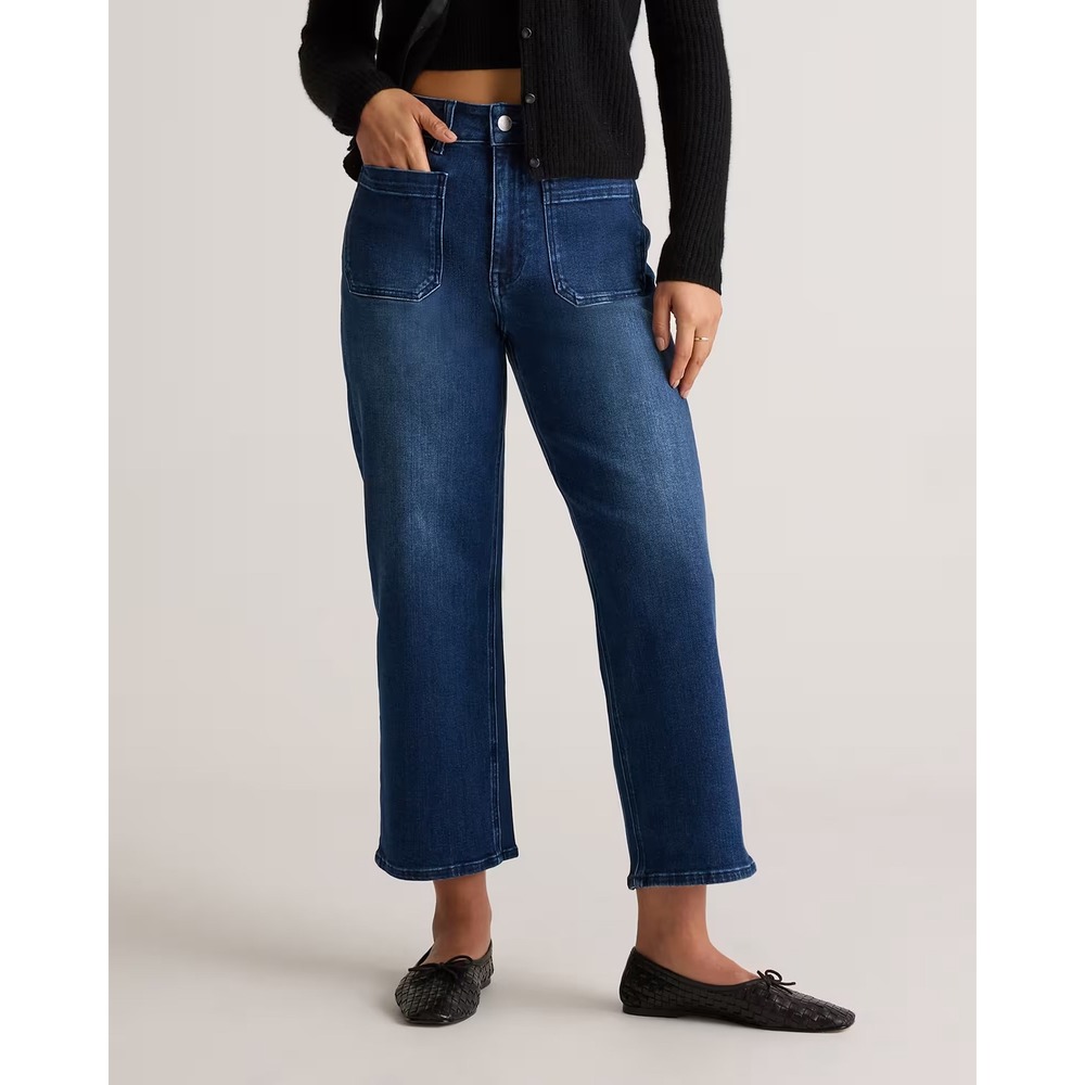 Quince Bella Stretch Patch Pocket Wide Leg Jeans Deep Sea Blue 31x26 New W/ Tags